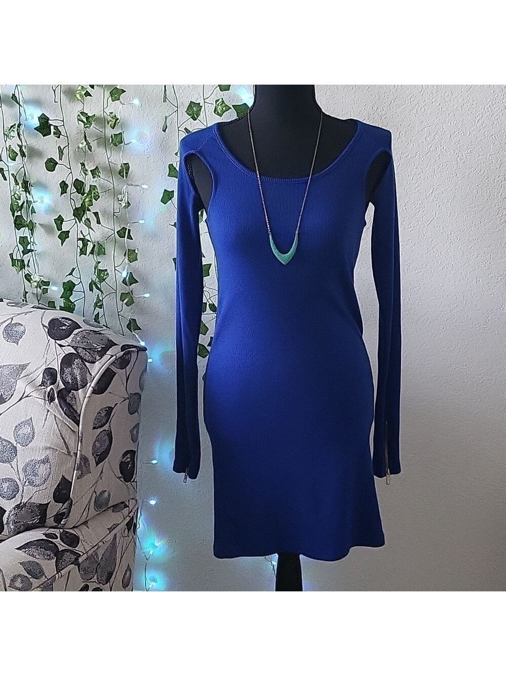 Nwt Revolve Some Days Lovin royal blue zip sleeve knit bodycon mini dress
